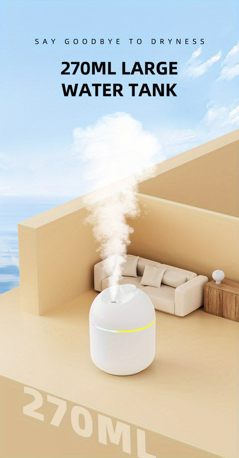 270ML Cool Mist Air Humidifier – USB Aroma Diffuser with LED Night Light