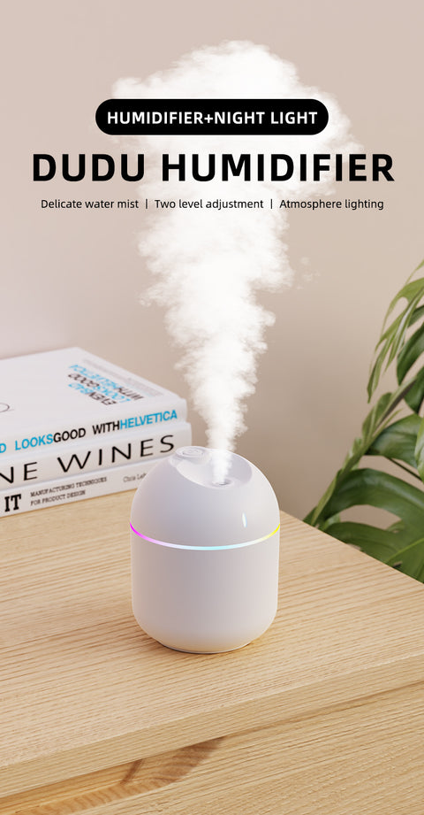 270ML Cool Mist Air Humidifier – USB Aroma Diffuser with LED Night Light
