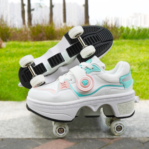 Kids Roller Skate Shoes - 2-in-1 Breathable Wheeled Sneakers (Size 33-42)