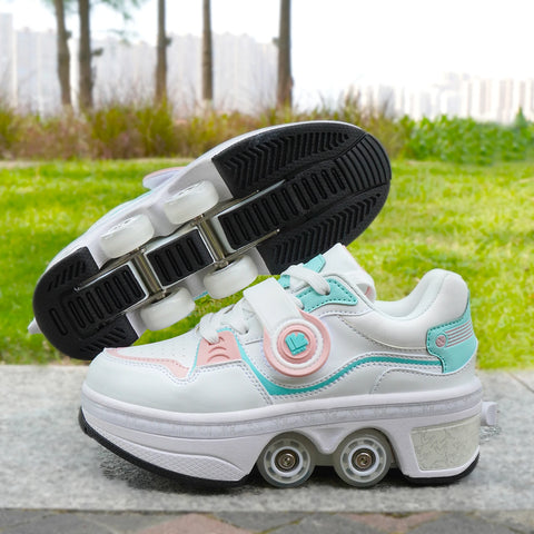 Kids Roller Skate Shoes - 2-in-1 Breathable Wheeled Sneakers (Size 33-42)