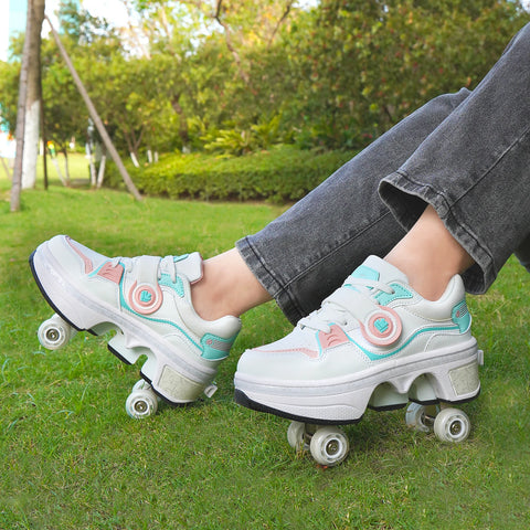 Kids Roller Skate Shoes - 2-in-1 Breathable Wheeled Sneakers (Size 33-42)