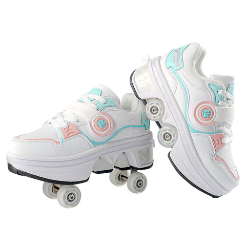 Kids Roller Skate Shoes - 2-in-1 Breathable Wheeled Sneakers (Size 33-42)