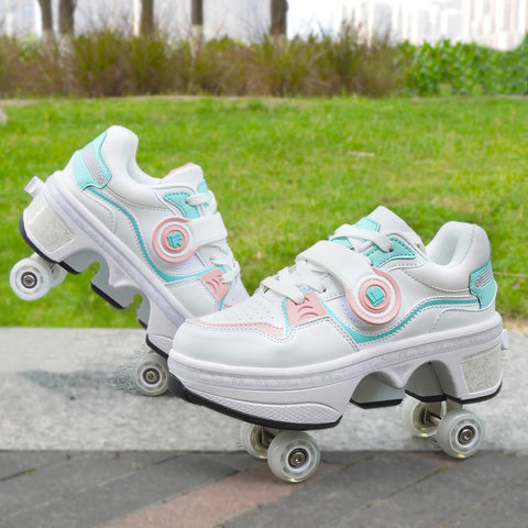 Kids Roller Skate Shoes - 2-in-1 Breathable Wheeled Sneakers (Size 33-42)