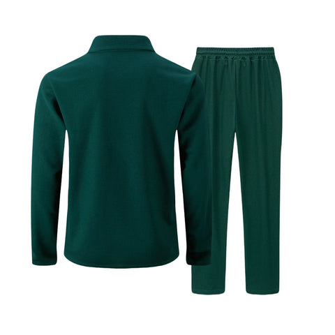 Men's Waffle Two-Piece Set – Zippered Shirt & Trousers Outfit