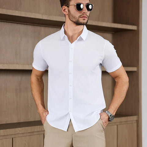 Men's No-Iron Short Sleeve Shirt – Versatile Business Casual Top