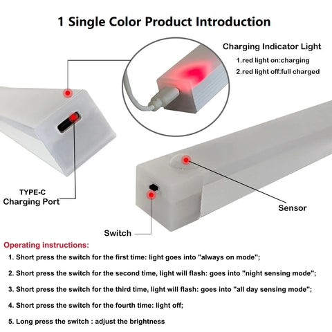 Wireless Motion Sensor LED Bar Light – USB Rechargeable Cabinet Night Light