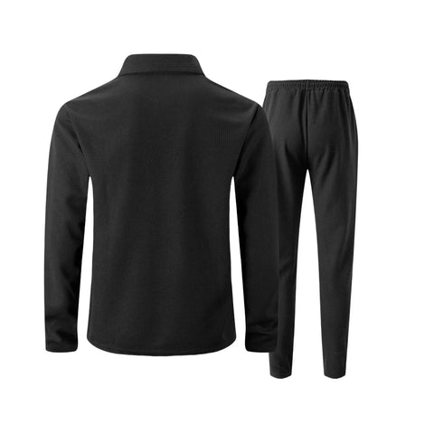 Men's Waffle Two-Piece Set – Zippered Shirt & Trousers Outfit