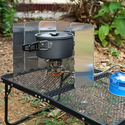 Camping Wind Shield - Foldable Aluminum Alloy Windscreen for Gas Stove (8/9/10 Plates)