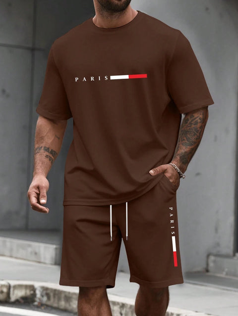 Men's Tracksuit Set – O-Neck Short Sleeve Shirt & Shorts