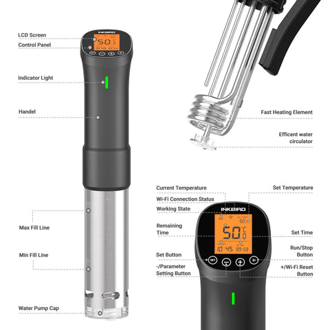 ISV-200W Wi-Fi Sous Vide Precision Cooker - 1000W Immersion Circulator