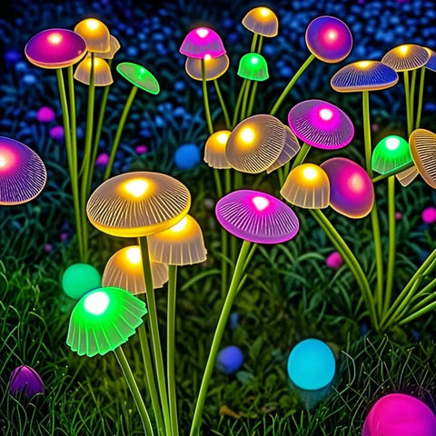 Solar Garden Lights - Waterproof LED Mushroom & Jellyfish Pathway Decor (6 Pack)