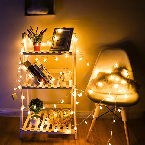 LED Star Fairy Lights – Outdoor Garland String Lights for Party & Garden