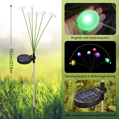 Solar Garden Lights - Waterproof LED Mushroom & Jellyfish Pathway Decor (6 Pack)