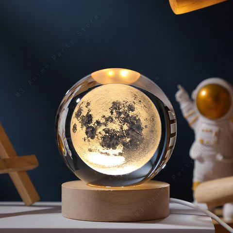 3D Crystal Ball Night Light - LED Galaxy Saturn Moon Lamp | Perfect Gift