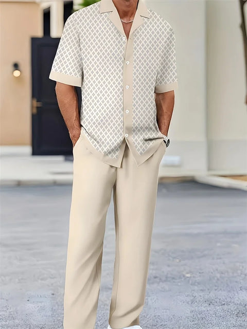 Men's 3D Striped Lapel Shirt Set – Casual Outdoor Two-Piece
