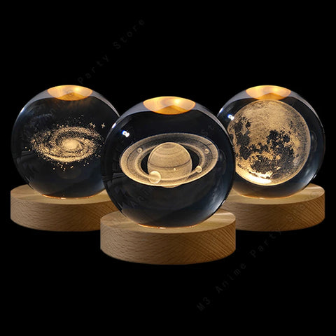 3D Crystal Ball Night Light - LED Galaxy Saturn Moon Lamp | Perfect Gift