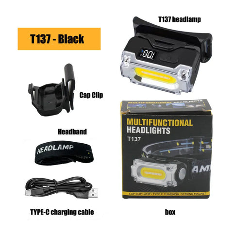 Super Bright Magnetic Headlamp - 3-in-1 LED Hat Clip Light with Digital Display
