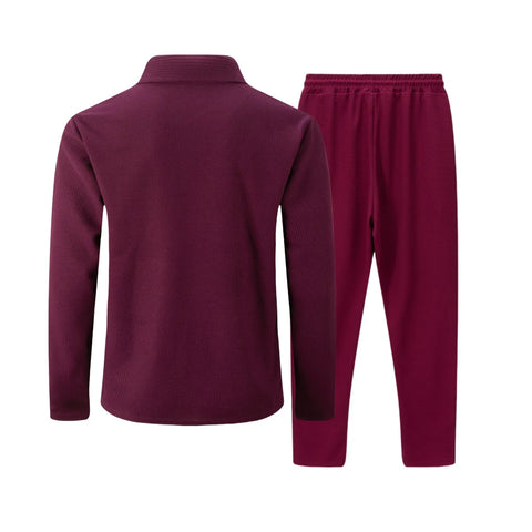 Men's Waffle Two-Piece Set – Zippered Shirt & Trousers Outfit