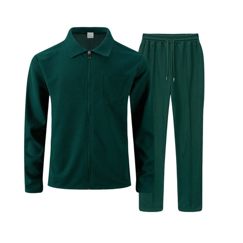 Men's Waffle Two-Piece Set – Zippered Shirt & Trousers Outfit