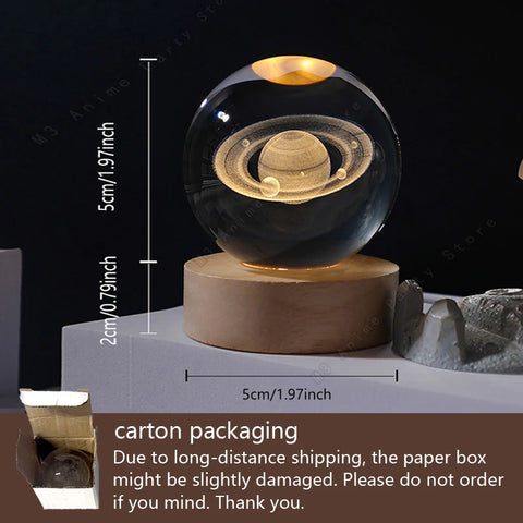 3D Crystal Ball Night Light - LED Galaxy Saturn Moon Lamp | Perfect Gift