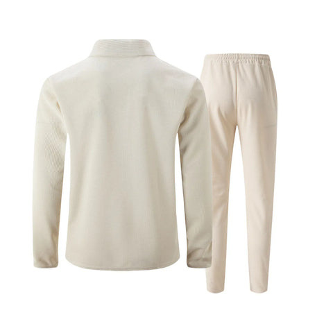 Men's Waffle Two-Piece Set – Zippered Shirt & Trousers Outfit