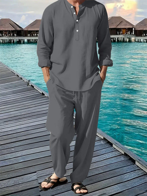 Men's Hawaiian Shirt & Trouser Set – Casual Beach Vacation Suit