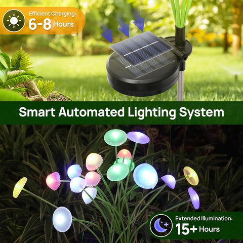 Solar Garden Lights - Waterproof LED Mushroom & Jellyfish Pathway Decor (6 Pack)