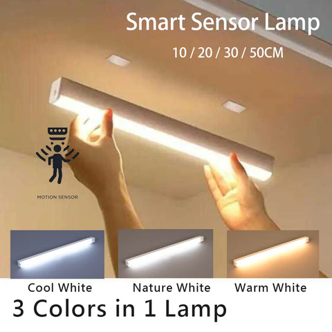 Wireless Motion Sensor LED Bar Light – USB Rechargeable Cabinet Night Light