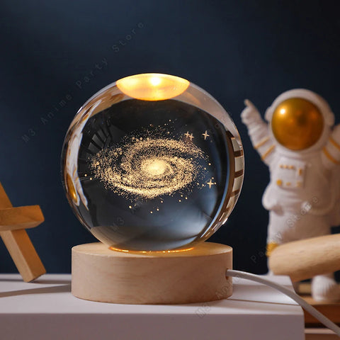 3D Crystal Ball Night Light - LED Galaxy Saturn Moon Lamp | Perfect Gift