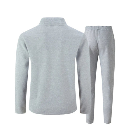 Men's Waffle Two-Piece Set – Zippered Shirt & Trousers Outfit
