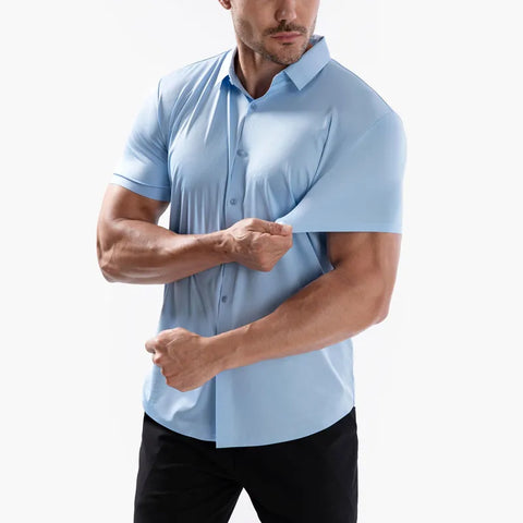Men's Business Dress Shirt – Wrinkle-Free Short Sleeve Office Top