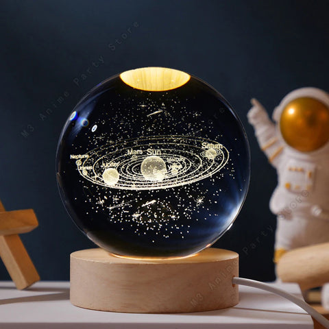 3D Crystal Ball Night Light - LED Galaxy Saturn Moon Lamp | Perfect Gift
