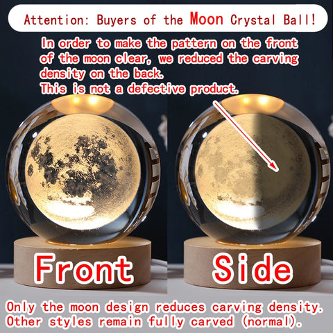 3D Crystal Ball Night Light - LED Galaxy Saturn Moon Lamp | Perfect Gift
