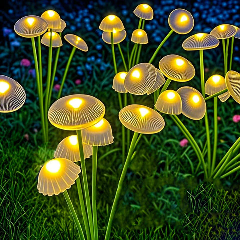 Solar Garden Lights - Waterproof LED Mushroom & Jellyfish Pathway Decor (6 Pack)