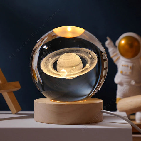 3D Crystal Ball Night Light - LED Galaxy Saturn Moon Lamp | Perfect Gift