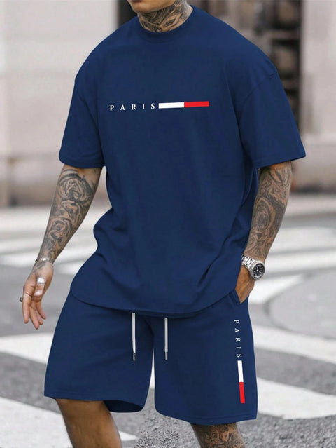 Men's Tracksuit Set – O-Neck Short Sleeve Shirt & Shorts