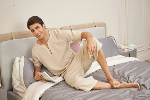 Men's Cotton Linen Shirt Set – Casual Beach Pajama Two-Piece