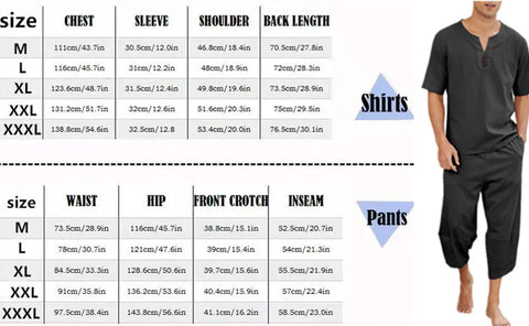 Men's Cotton Linen Shirt Set – Casual Beach Pajama Two-Piece