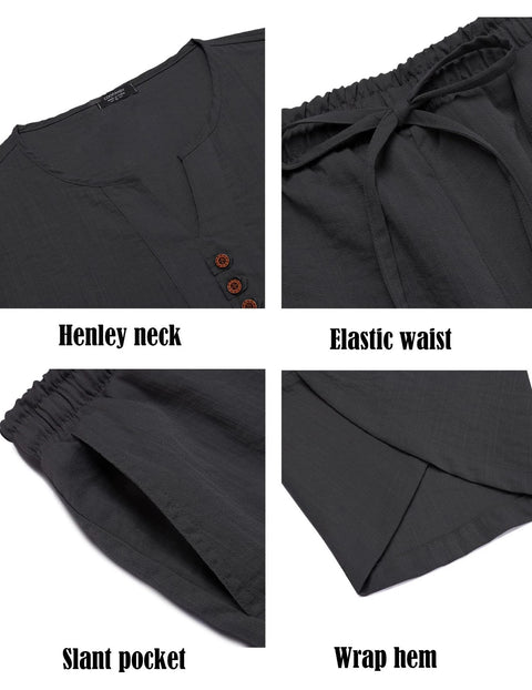 Men's Cotton Linen Shirt Set – Casual Beach Pajama Two-Piece