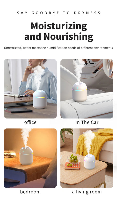 270ML Cool Mist Air Humidifier – USB Aroma Diffuser with LED Night Light